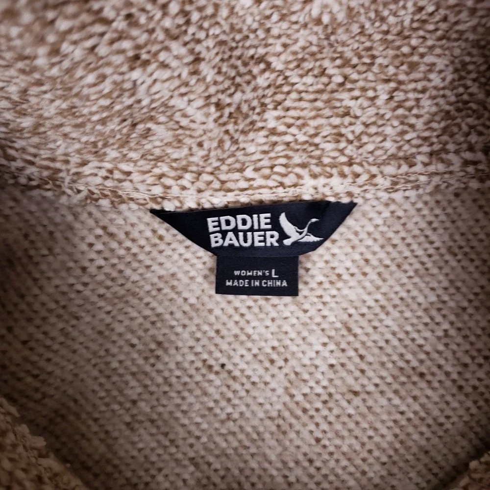 Eddie Bauer Fleece Pullover Sweater Womens Large Mock Neck Heathered Tan Cozy - Picture 4 of 8